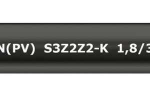  : Bei der „Tecsun-(PV)-S3Z2Z2-K“-Leitung in der Spannungsklasse 1,8/3 kV von Prysmian wurde die zulässige Temperatur am Leiter auf 120 °C erhöht. Dies verbessert die elektrischen Eigenschaften und verringert den Energieverlust. Zudem können in einigen Fäl 