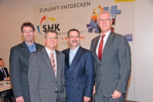  Hans-Peter Sproten, Hauptgeschäftsführer des Fachverbandes SHK NRW, Egon Galinnis, Geschäftsführer der Messe Essen GmbH, Michael Hellmund, Vorstandsvorsitzender der Keramag AG und Mitglied des IndustrieForum Sanitär FIS, Klaus Jesse, Präsident des Bundesi 