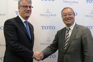  Villeroy & Boch und Toto gaben eine Technologiekooperation bekannt, in der sich u.a. die Designkompetenz von Villeroy & Boch und die Technikkompetenz im Bereich der Dusch-WCs ergänzen sollen 