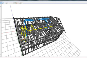  3D-Ansicht eines Wohnungslüftungssystems in einem Haus in Holzständerbauweise 