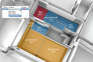  Bauteillagen werden in DDS-CAD auch bei in komplexen architektonischen Situationen, z. B. versetzten Geschossen, automatisch korrekt erkannt und in der Heizlast berücksichtigt.  