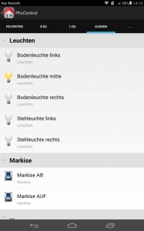 Die Darstellung in der App „PHC Control“ f?r Android oder iOS gibt einen schnellen Einblick in die Funktionen und Schaltzust?nde.