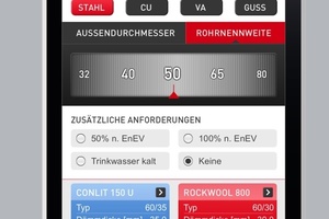  Komfortabel und schnell: Nur vier Angaben benötigt die App „Planungshelfer Rohrleitungen“, um die korrekte Auslegung von Rohrabschottungen zu berechnen.  