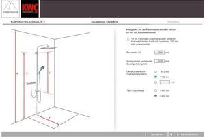  Wenn alle Komponenten gewählt sind, gilt es für die Maßzeichnung in Schritt 4 die Raum- und Montagehöhen sowie Positionierungsangaben im eigenen Badezimmer anzugeben 