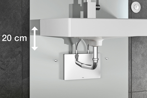 Mit dem „Eco Plus“-Waschtisch-Element von Viega können Einzelkeramiken jederzeit und stufenlos in der Höhe verstellt werden.  