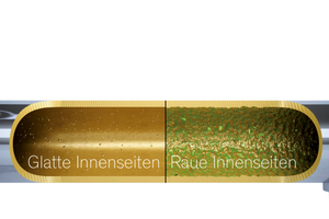  Die innen absolut glatten Oberflächen von Armaturenkörpern und Ausläufen erschweren wirksam die Anhaftung von Biofilmen.  