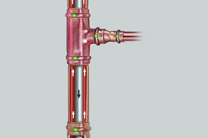  Funktionsweise der Inliner-Technik: Über das Anschlussset (unten) gelangt das Warmwasser in den Steigestrang, wird am Ende in das innen liegende PB-Rohr umgelenkt und zurück zum Warmwassererzeuger bzw. -speicher geführt.  