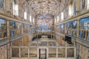  Blick in die Sixtiniische Kapelle in Rom mit der neuen LED-Beleuchtung 