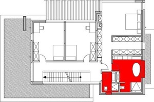  Grundriss Obergeschoss: In den rot markierten Bereichen wird Warmwasser benötigt 