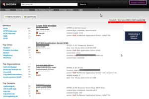  Glaubt man der speziellen Suchmaschine ShodanHQ, sind viele SAP-Anwendungen Deutscher Unternehmen übers Internet erreichbar. 
