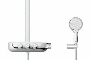  Grohe bietet für sein „Rainshower“-Duschsystem eine Bedienung mit „SmartControl“-Druckknopf-Technologie.  