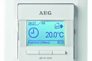  Ergänzt wird der „Thermo Boden“ durch einen AEG-Fußbodentemperaturregler. Der all-in-one-Regler „FRTD 903“ bietet Komfort durch eine leichte, individuelle Zeit- und Temperatureinstellung über maximal 28 Eingabefelder sowie zusätzliche Boost- und Eco-Tasten. 