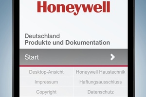  Das Navigationsmenü des mobilen Produktkatalogs von Honeywell Haustechnik  