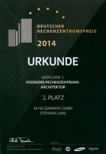 Urkunde Deutscher Rechenzentrumspreis 2014