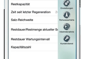  Über die „myGrünbeck“-App für die Enthärtungsanlagen „softliQ:SC“ lassen sich der Salzvorrat abfragen, Betriebszustände kontrollieren oder die manuelle Regeneration starten. 