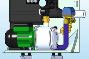  Der Regenwassermanager „iCube L“ aus Schall absorbierenden und recycelbaren Werkstoffen gefertigt, mehrstufige Kreiselpumpe mit Ein- und Ausschaltautomatik auf spezieller Wandhalterung vormontiert 