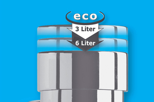  Der Druckspüler „Vela“ verfügt über die ECO-Technik mit Zwei-Mengen-Spülung (3 l oder 6 l) mit einem Knopf. 