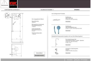  Im letzten Schritt erhält man eine Maßzeichnung der individuell geplanten Dusche zum Ausdrucken oder im PDF-Format zur Weiterleitung an den Installateur 