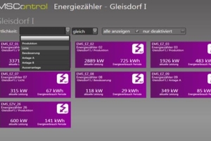  Die Daten von Zählstellen und Verbrauchern werden im Benutzerinterface übersichtlich dargestellt und lassen sich beliebig filtern oder vergleichen – auch standortübergreifend. 