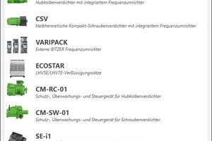  Die Software unterstützt „Varispeed“-Hubkolbenverdichter, CSV-Kompaktschraubenverdichter, die externen Frequenzumrichter der „Varipack“-Reihe, die „Ecostar“-Verflüssigungssätze „LHV5E“ und „LHV7E“ sowie die Schutz-, Überwachungs- und Bediengeräte „CM-RC-01“, „CM-SW-01“ und „SE-i1“. 