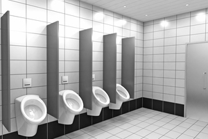  Mit ihrer zeitlos puristischen Frontplatte macht die Urinal-Steuerung auch im öffentlichen Bereich einen repräsentativen Eindruck 