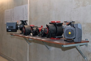  Grundfos-Austauschpumpen verschiedener Baureihen und -größen in der Heizungszentrale  