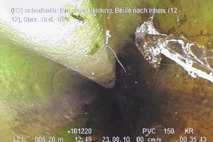  Typische Schadensbilder in Abwasserleitungen, links: schadhafte Innenauskleidung, rechts: Wurzeleinwuchs 