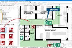  Die Brandschutzsymbole lassen sich einfach per Drag-and-drop in bestehende Pläne einsetzen.  