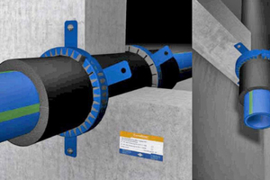  Abschottung von aquatherm-„blue pipe“-Kälteleitungen mit „Curaflam“-Manschette „XSPro“ von Doyma  