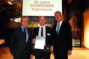  Helmut Zenker, 2. Vizepräsident der Ingenieurkammer Baden-Württemberg, Prof. Jürgen Schreiber und Ulms Baubürgermeister Alexander Wetzig (v.l.n.r.)  bei der Jubiläumfsfeier in Ulm 