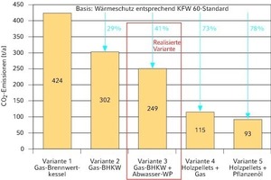  Vergleich der Einsparung von Primärenergie bzw. CO2-Emissionen bei den vier untersuchten Varianten für die Wärmeversorgung 