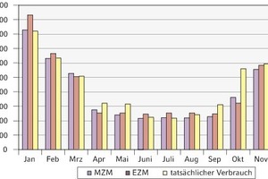  Gesamtbedarf und -verbrauchGegenüberstellung von monatlichem Gesamtbedarf und -verbrauch in [kWh] im Jahr 2010 