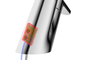  Ein PSD-Sensor erkennt zuverlässig die Handposition des Nutzers. Die kurze Sensor-Reichweite von 3 cm verhindert eine versehentliche Auslösung. 