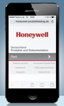 Das Navigationsmen? des mobilen Produktkatalogs von Honeywell Haustechnik 
