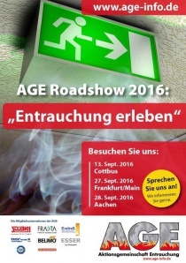 Die AGE Roadshow 2016 zur Entrauchung findet in in Cottbus, Frankfurt am Main und Aachen statt.