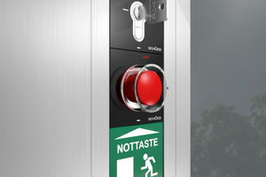  Das „Door Control“-System mit den Fluchttürsicherungs- Modulen Schlüsselschalter, Nottaster und Hinweisschild bietet zertifizierte Sicherheitstechnik in ansprechender Optik 