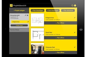  Übersichtliche Projektstruktur mit verschiedenen Basisplänen (Gesamtgrundriss, Teilausschnitt, Foto) 