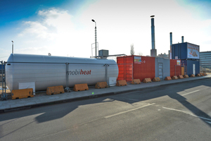  Die mobile Wärmeerzeugungsanlage mit insgesamt 2,5 MW Leistung liefert nachfragegerecht Wärme für das wachsende Stadtviertel der östlichen HafenCity 